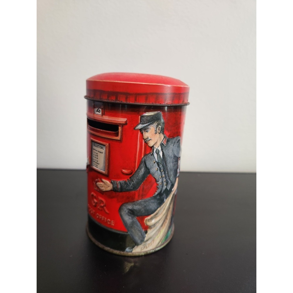 Vintage Royal Mail Post Box Penny Bank Red English Mailbox Coin Tin